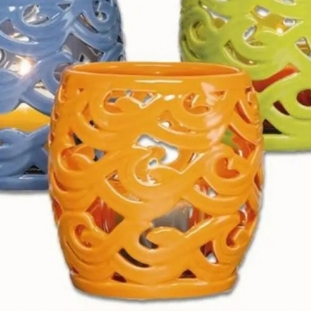 🩵NIB Partylite Orange Waves Ceramic Tealight/Votive Candle Holder
